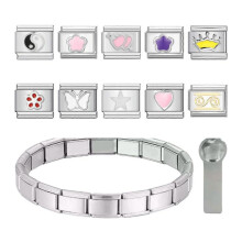 (Set 2) Sturdy 9mm Italian Charm Bracelet Stainless Steel Gold Silver Modules for Women Men Youth DIY Fashion Statement Multicolor