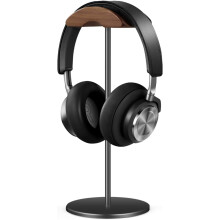 Kopfhörerständer mit niedrigem Schwerpunkt, Halterung aus Walnussholz und Aluminiumlegierung für zwei Headsets, geeignet für verschiedene