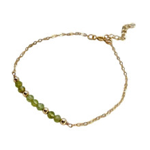 (Peridot.) 3mm Faceted Natural Crystal Birthstone Bracelet Adjustable 17cm+5cm Lightweight 4g Bead Bracelet For All Occasion Multicolor