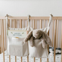 Opbergrek voor babyspeelgoed, eenvoudig te installeren hangende organizer voor babybedjes, linnen materiaal met groot open vak, beige