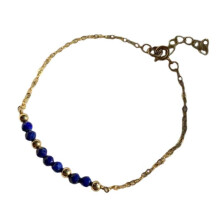 (Blue Gold) 3mm Faceted Natural Crystal Birthstone Bracelet Adjustable 17cm+5cm Lightweight 4g Bead Bracelet For All Occasion Multicolor