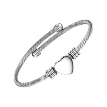 (Silver) Adjustable Heart Shaped Cable Bracelet Premium Stainless Steel Jewelry Comfortable Wear Wristchain For Long Hours Silver