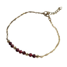 (Garnet.) 3mm Faceted Natural Crystal Birthstone Bracelet Adjustable 17cm+5cm Lightweight 4g Bead Bracelet For All Occasion Multicolor