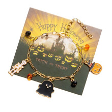(3) Minimalist Halloween Theme Charm Bracelet Zinc Alloy Unique Wrist Jewelry with Extendable Chain for Daily Outfits Multicolor