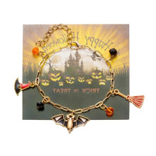 (1) Minimalist Halloween Theme Charm Bracelet Zinc Alloy Unique Wrist Jewelry with Extendable Chain for Daily Outfits Multicolor