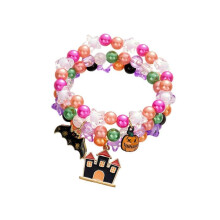 (Haunted house.) 3Piece Halloween Charm Bracelet Spooky Pumpkin Specter Pendant Jewelry Adjustable Alloy Wristband Present for Kids Adults Multicolor