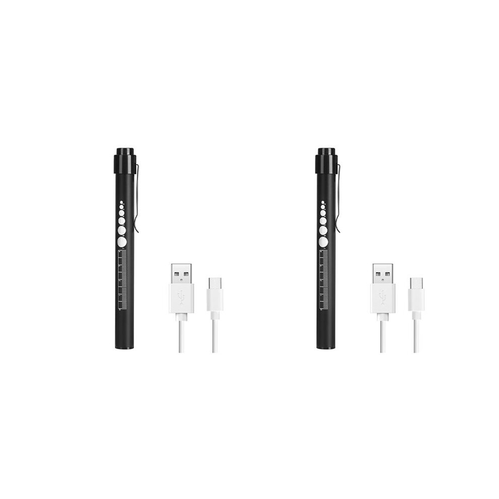 2X Rechargeable Pen Light With Pupil Gauge Led Penlights,Usb Rechargeable Penlight Gifts For Nurses Nursing Student 4712778473424