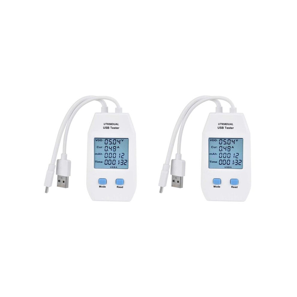 2X Usb Tester, Uni-T Lcd Usb Tester Detector Voltmeter Ammeter Digital Power Capacity Tester Meter(Ut658 Dual) 6133869916404