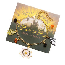 (2) Minimalist Halloween Theme Charm Bracelet Zinc Alloy Unique Wrist Jewelry with Extendable Chain for Daily Outfits Multicolor