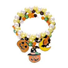(pumpkin) 3Piece Halloween Charm Bracelet Spooky Pumpkin Specter Pendant Jewelry Adjustable Alloy Wristband Present for Kids Adults Multicolor