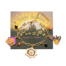 (4) Minimalist Halloween Theme Charm Bracelet Zinc Alloy Unique Wrist Jewelry with Extendable Chain for Daily Outfits Multicolor