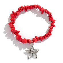 (Red) Irregular Color Beads Energy Bracelet Natural Round Agates Stone Stretch Bracelet for Women Men Handmade Yoga Jewelry  Red