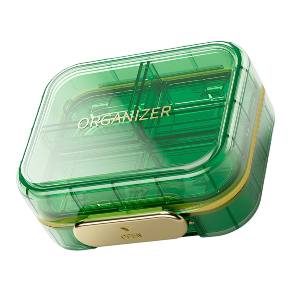 Green Travel Pill Organizers 7 Compartments Portable Pill Case Clear Empty Pill Box Portable Medicine Vitamin Container