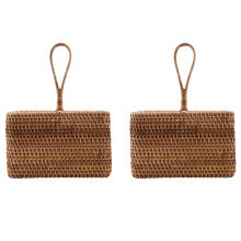 2X Hand-Woven Wicker Straw Storage Basket Portable Four Compartment Classification Storage Fruit Basket Home Storage C