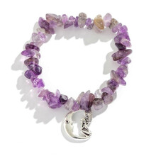 (transparent purple) Irregular Color Beads Energy Bracelet Natural Round Agates Stone Stretch Bracelet for Women Men Handmade Yoga Jewelry Red