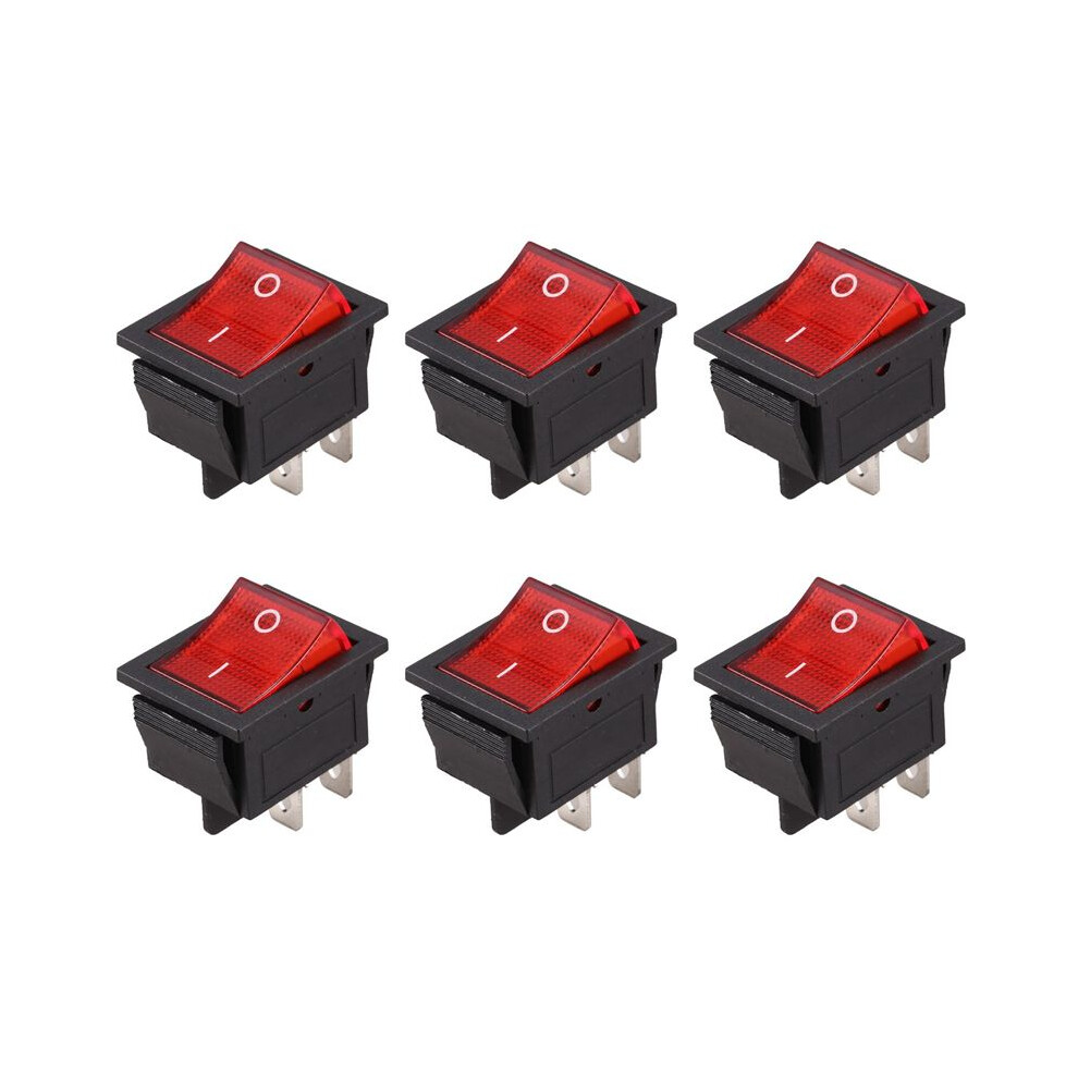 6X Red Light Illuminated 4 Pin Dpst On/Off Snap In Rocker Switch 16A 20A 250V Ac 4713110497153