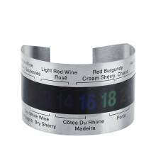 Elegante companheiro para apreciadores de vinho, pulseira termométrica reutilizável em aço inoxidável com visor LCD preciso.