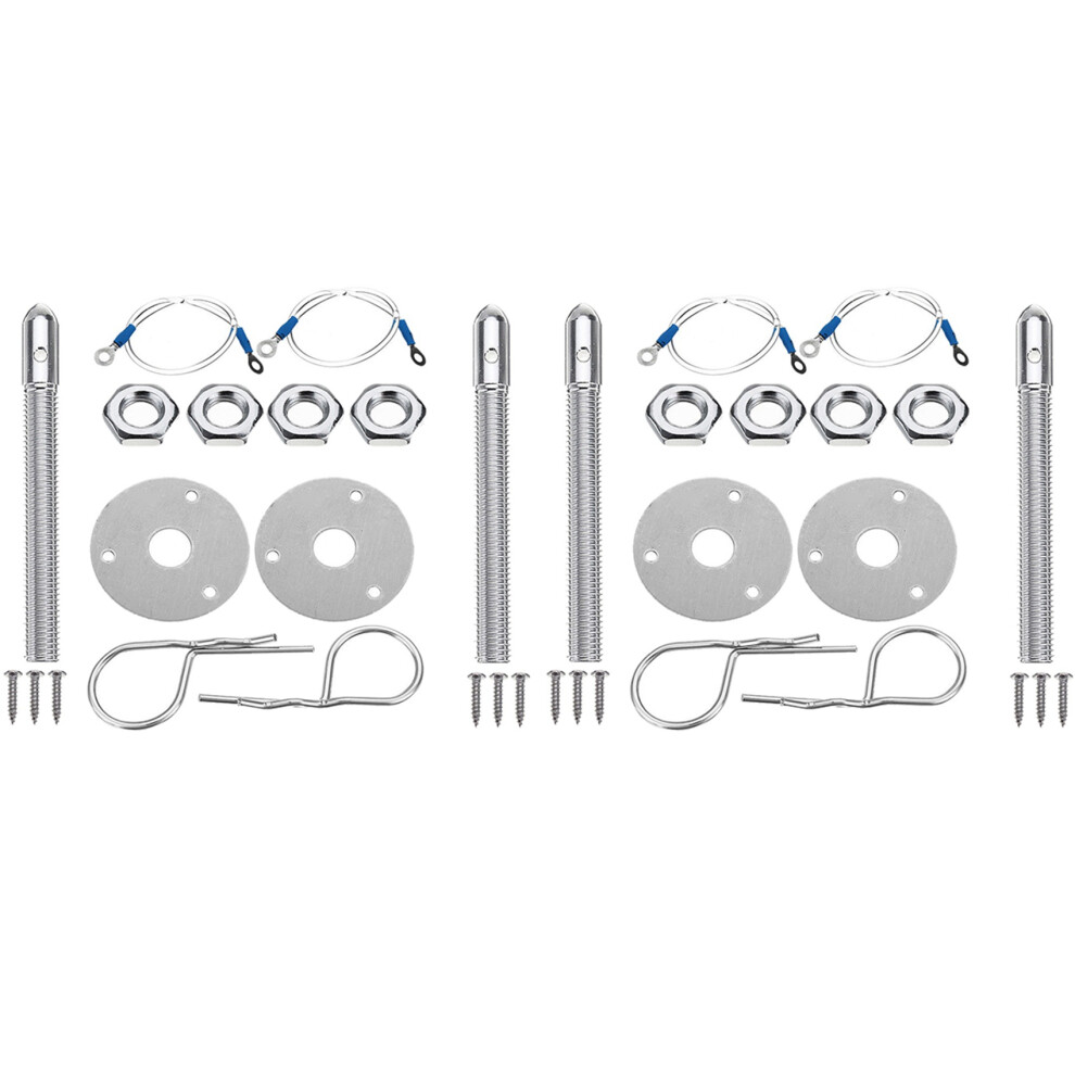 2X Universal Mount Bonnet Hood Pin Lock Latch Kit Racing Sport Car Alloy Silver 4711120416584