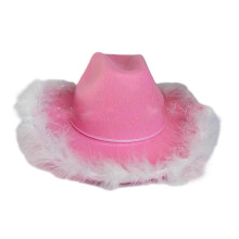 (pink white hair) Furry Brim Cowboy Hat for Women Wide Brim Cowgirl Hat Wedding Party Props Bachelorette Party Western Hat for Bridal  pink white hair