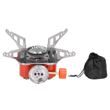 Fogão portátil para uso externo, alta eficiência térmica, design dobrável com suporte, queimador a gás para camping em liga de alumínio com