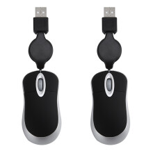 2X Mini USB Wired Mouse Retractable Cable Tiny Mouse 1600 DPI Optical Compact Travel Mice for Windows 98 2000 XP Vista