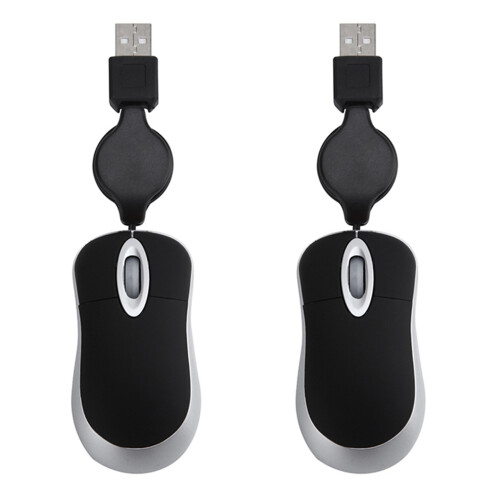 2X Mini USB Wired Mouse Retractable Cable Tiny Mouse 1600 DPI Optical Compact Travel Mice for Windows 98 2000 XP Vista