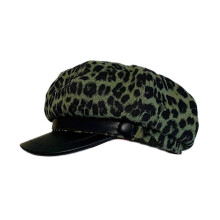 (Leather brim militar) Fashion Animal Print Painters Hat PU Brims Beret Hat For Women Girl Outdoor Travel Casual Use Octagonal Hat Headwear Multicolor