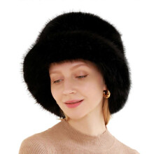 (black) Thick FauxFur Hat for Women Girls Warm Fishing Cap Winter Coldproof Bucket Cap Sweet Girl Bonnet Female Furry Headdress