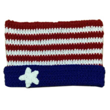 (red and white stripe) Adult Knit Cat Ear Hat with Dangle Star Decors Cute Students Outdoor Cycling Skiing Hat Winter Keep Warm Hat for Couple