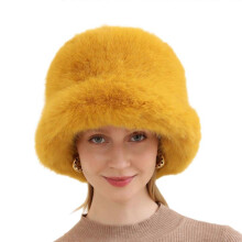 (sunflower color) Thick FauxFur Hat for Women Girls Warm Fishing Cap Winter Coldproof Bucket Cap Sweet Girl Bonnet Female Furry Headdress