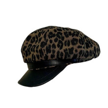 (Leather hat brim bro) Fashion Animal Print Painters Hat PU Brims Beret Hat For Women Girl Outdoor Travel Casual Use Octagonal Hat Headwear Multicolor