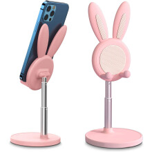 Sød kanintelefonholder, højdejusterbar mellem 18-25 cm, vinkeljusterbar mellem 0~60, gummipuder, ergonomisk design
