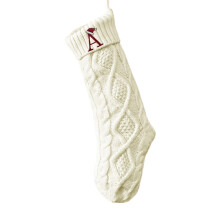 Bas de noël brodé avec alphabet, tissu tricoté doux,-Blanc A