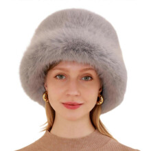 (grey) Thick FauxFur Hat for Women Girls Warm Fishing Cap Winter Coldproof Bucket Cap Sweet Girl Bonnet Female Furry Headdress