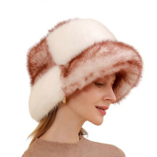 (Earth red patchwork) Plush Bucket Hat for Woman Teenagers Outdoor Foldable Commute Windproof Fisherman Hat Wide Brim Winter Keep Warm Hat