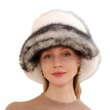 (Black and white patc) Plush Bucket Hat for Woman Teenagers Outdoor Foldable Commute Windproof Fisherman Hat Wide Brim Winter Keep Warm Hat