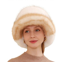(Khaki patchwork hat) Plush Bucket Hat for Woman Teenagers Outdoor Foldable Commute Windproof Fisherman Hat Wide Brim Winter Keep Warm Hat