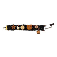 (Black) Trendy Hand Woven Wrist Chain Cute Pet Button Bracelet Soft Woolen Yarn Bangle Harajuku Style Handchain for Daily Wear Khaki