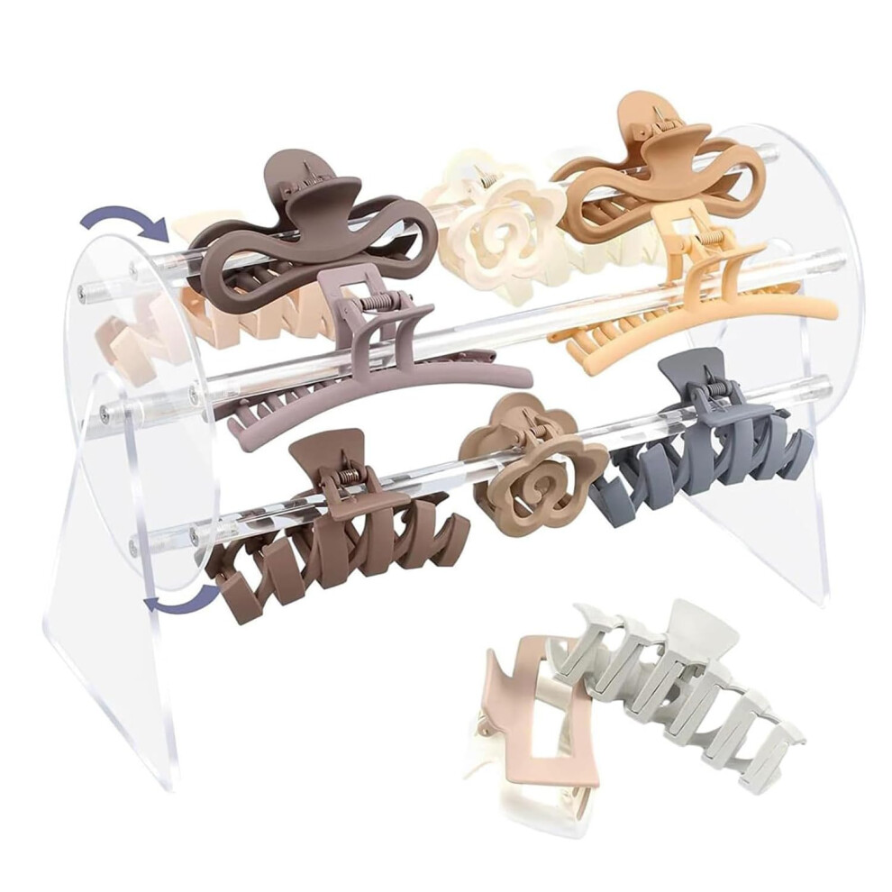Unisex Acrylic Claw Clip Organiser, 360 Rotating Holder For Hair Clips And Headbands