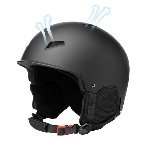 Snowboard Helmet with Adjustable Protection, Goggles Clip, Black/White