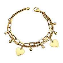 (Gold) Heart Bracelet with Adjustable Chain Sophisticated Double Heart Bracelet Wristband Ornament for Fashion Forward Women steel color