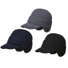 (Black) Winter Hat Women Knitted Baseball Cap with Velvet Fleece Winter Sports Hat Visor Cap Cover for Head Earflap Cap Gray