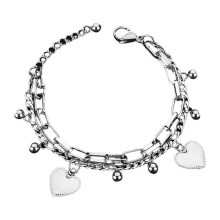 (steel color) Heart Bracelet with Adjustable Chain Sophisticated Double Heart Bracelet Wristband Ornament for Fashion Forward Women steel color