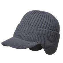(Gray) Winter Hat Women Knitted Baseball Cap with Velvet Fleece Winter Sports Hat Visor Cap Cover for Head Earflap Cap Gray