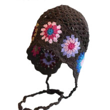 (Coffee) Elastic Anti-uv Summer Hat Knitted Crochet Flower Hat for Women Men Breathable Hollow Out Hat Soft Hot Weather Supplies Coffee