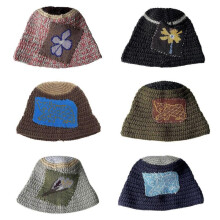 (Dark green) Windproof Knitted Bucket Hat Color Matching Bucket Hat Warm Fluffy Winter Driving Hiking Cycling Fisherman Cap Unisex Dark green