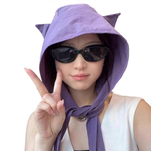 (Purple) Light weight Breathable Sun Hat New Polyester Strap Pullover Hat Sunscreen Hat for Various Head Circumferences  White