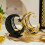 Rustproof Moon Shape Candle Stand Hollowed Engraved Metal-Black 5
