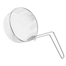 Frying basket with ergonomic handle for frying hot pot and stable construction for even heat distribution, easy to store and use.
