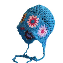 (Lake Blue) Elastic Anti-uv Summer Hat Knitted Crochet Flower Hat for Women Men Breathable Hollow Out Hat Soft Hot Weather Supplies Coffee